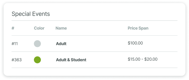 Seating control for Price Groups sub menu.