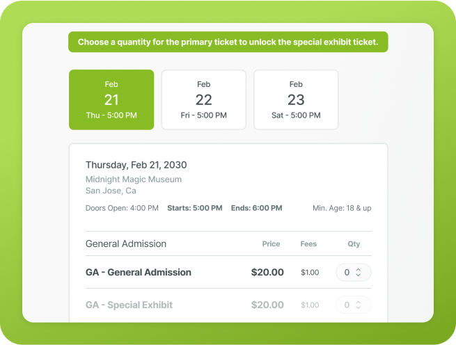 Conditional Ticketing options screen 2